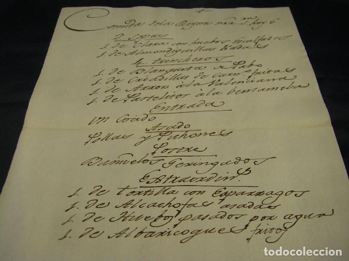 Arroz a la valenciana, manuscrito único del menú de la reina de España siglo XVIII- todocoleccion